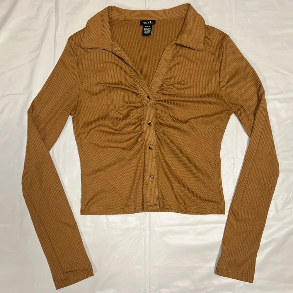 Rue21 Camel Button-Down Ribbed Shirt